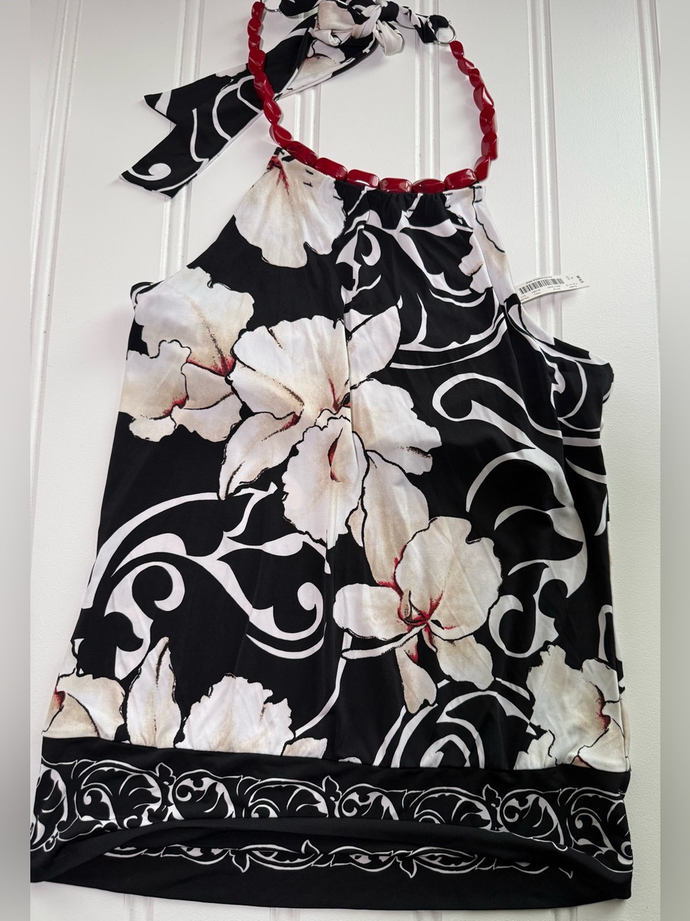 White House Black Market Sleeveless Halter Top Beaded Floral Medium NEW